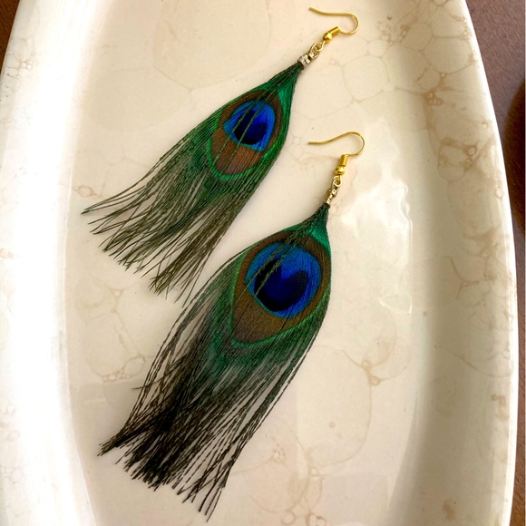 Peacock Feather Earrings - Picture 6 of 6